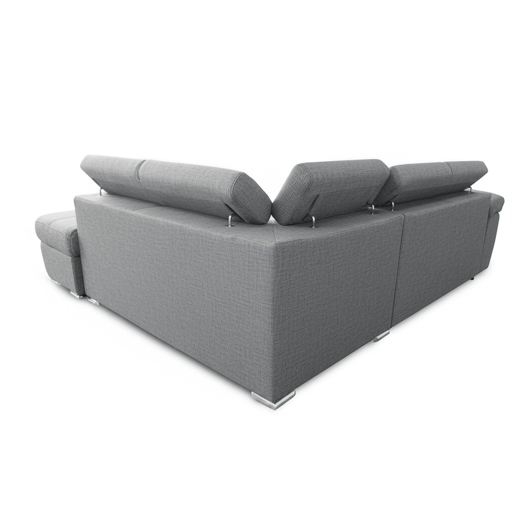 Divano letto angolare con penisola destra e pouf contenitore grigio Fiona