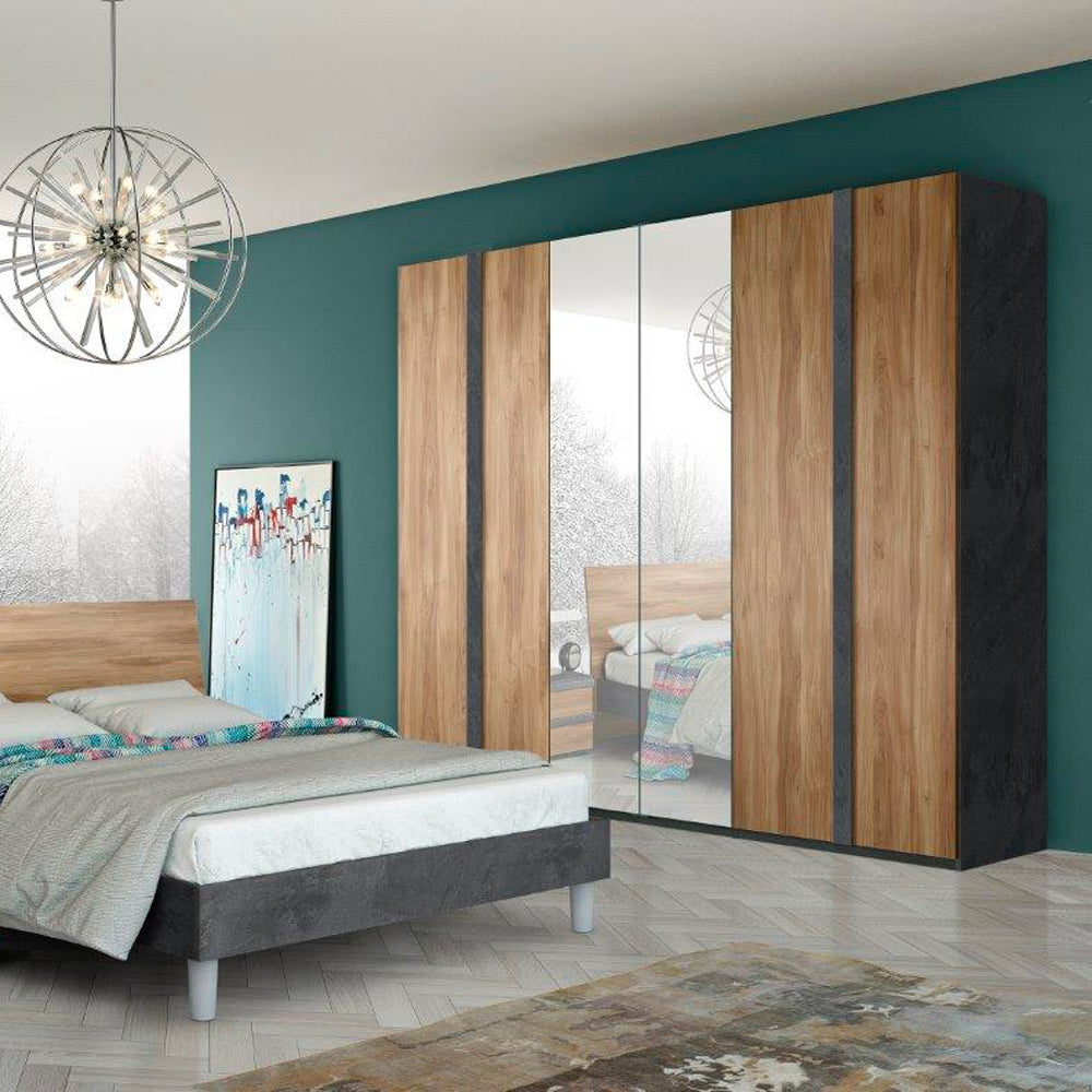 Armadio 6 ante con 2 ante centrali a speccho colore noce dark 258x236H cm - Borghese