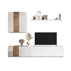 Meuble mural 301 cm couleur blanc brillant et chêne Kadiz - Sabry