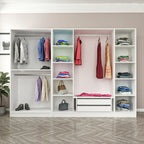 Kleiderschrank mit 6 Drehtüren in Weiß, geriffelte Optik, 270x52x210H cm – Wilmy