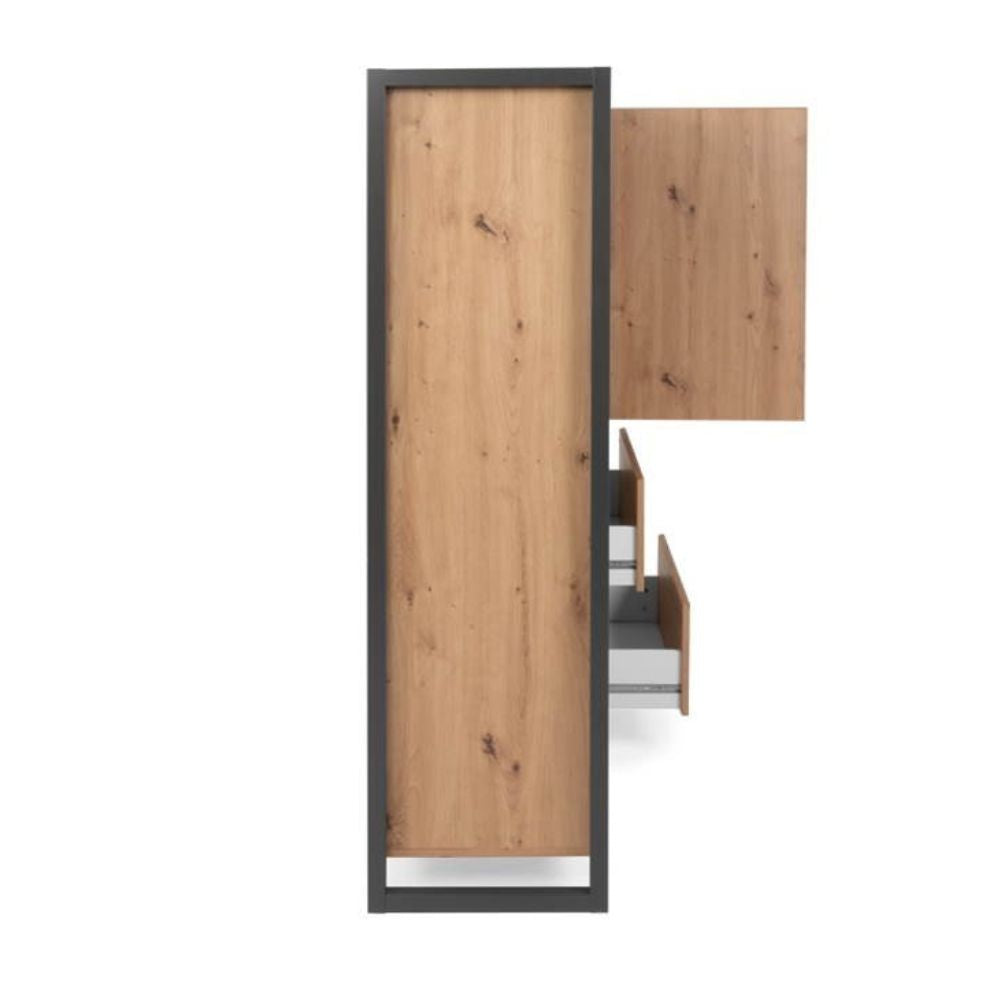 Bahut 120x140h cm avec portes et tiroirs couleur chêne et anthracite - Denver 51