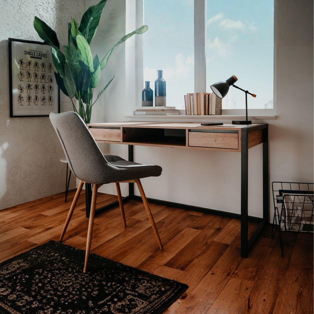 Bureau 120x75H cm coloris chêne et anthracite - Denver 30