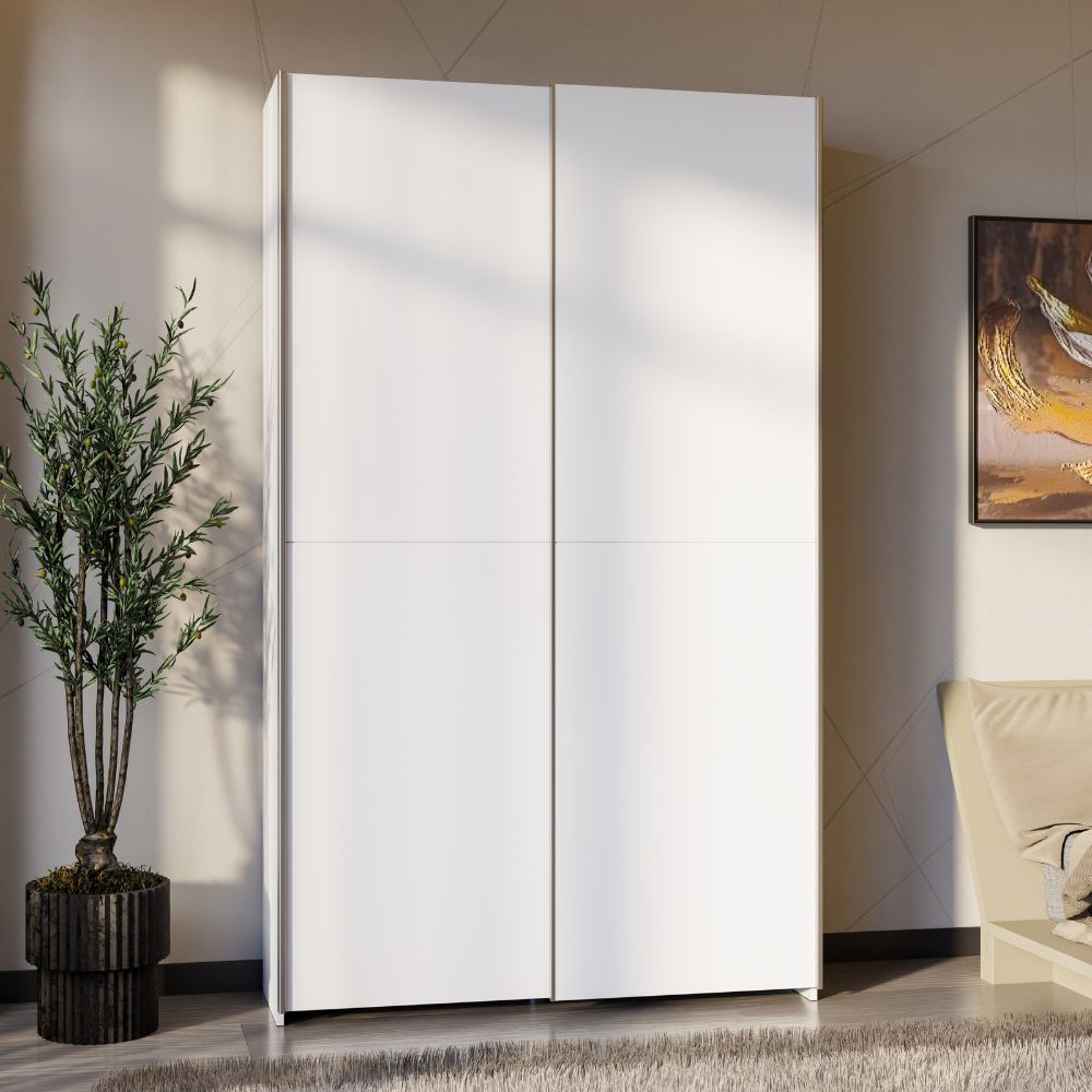 Armadio 2 ante scorrevoli 120x39x210 con ripiani e appendiabiti colore bianco Nico