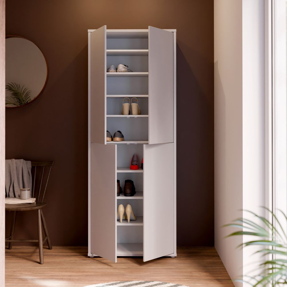 Armoire multi-usage 4 portes 74.5x35x192 coloris gris clair Medea