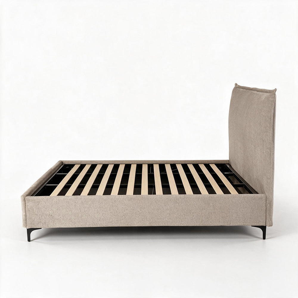 Letto matrimoniale con contenitore in tessuto tortora Line