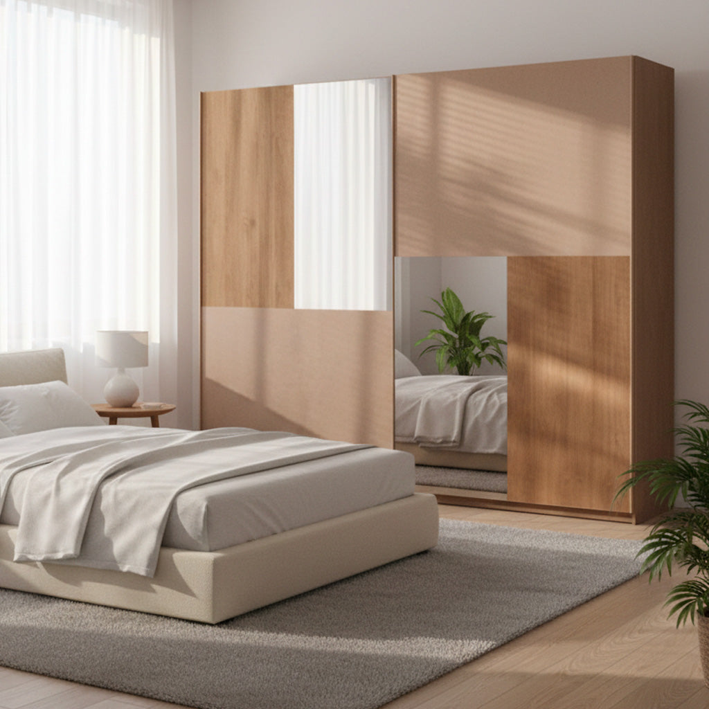 Armadio 275 cm con 2 ante scorrevoli colore bronzo mercure con specchi - Quinn