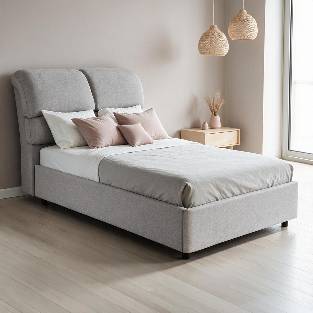 Letto una piazza e mezza contenitore in tessuto Aragon grigio chiaro 120x190 Sofaback