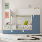 Letto a castello con letto estraibile colore bianco consumato e azzurro