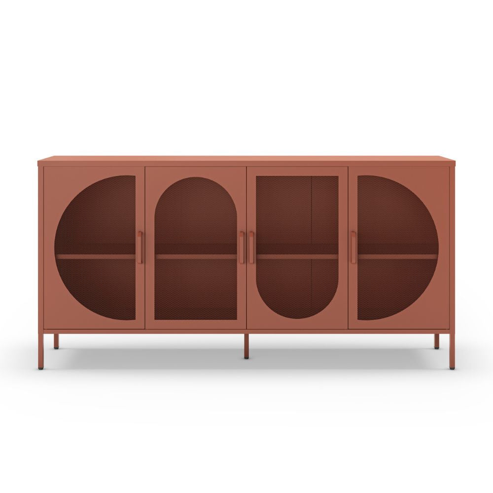Credenza in metallo con 4 ante reticolate colore terracotta 160x40x90H Tayra