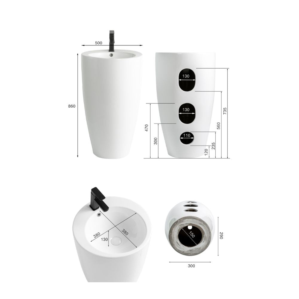Rechteckiges Standwaschbecken aus glänzender weißer Keramik 53x46,5x86,5 LAV203