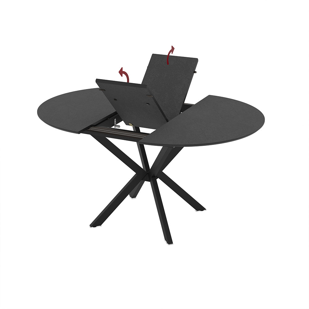 Tavolo rotondo allungabile nero ardesia con gambe nere in metallo 110x110x76H Diano
