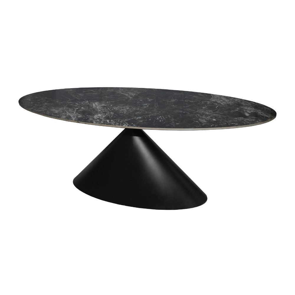 Tavolo ovale con piano effetto marmo nero 200x100x76H Punto
