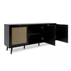 Madia 150 cm con 3 ante colore nera con frontali effetto vimini - Vienna51A