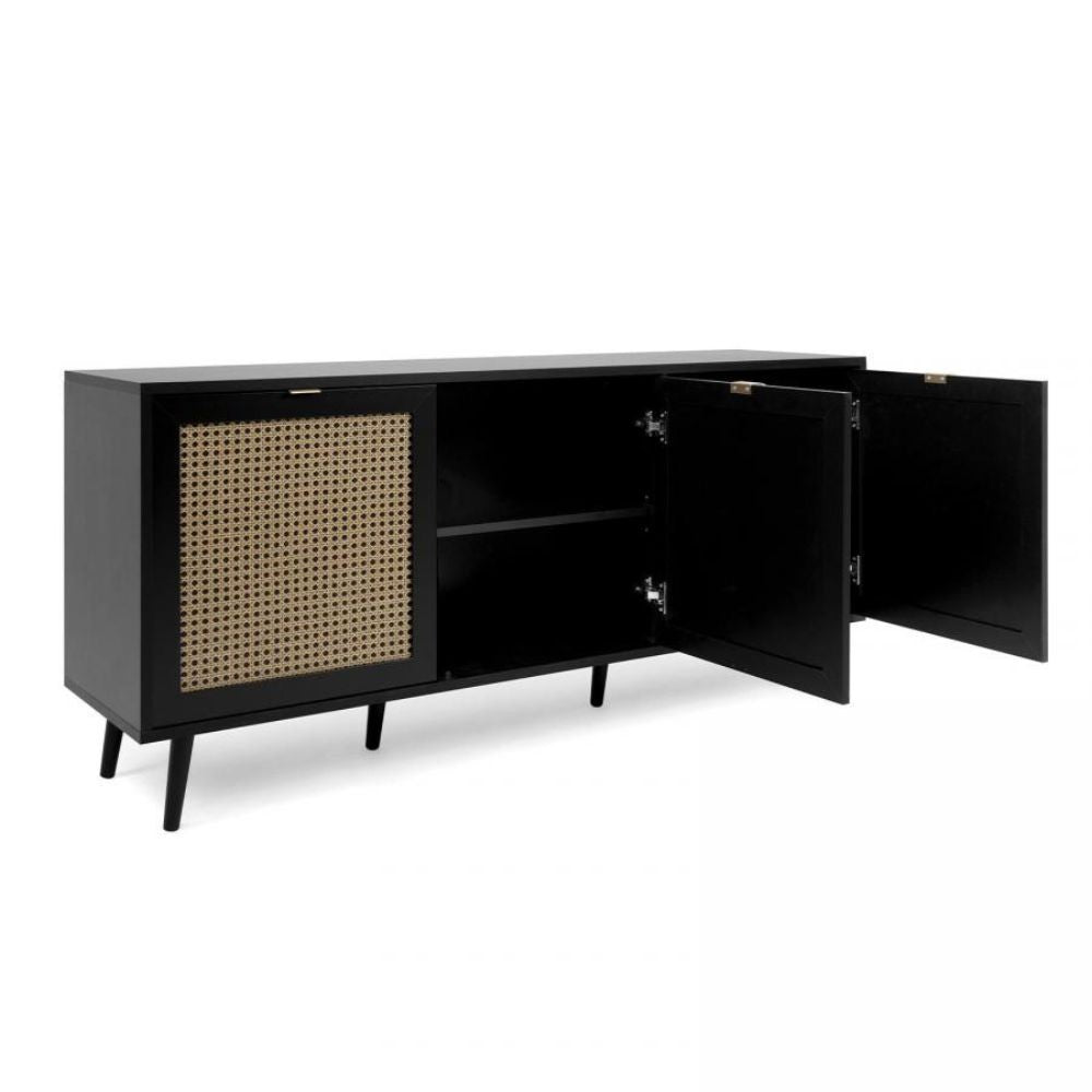 Madia 150 cm con 3 ante colore nera con frontali effetto vimini - Vienna51A