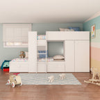 Lit superposé avec armoire et tiroirs couleur blanc 295x110x150H - Witt
