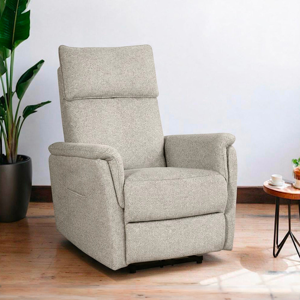 Poltrona alzapersona con recliner elettrico in tessuto beige Motion