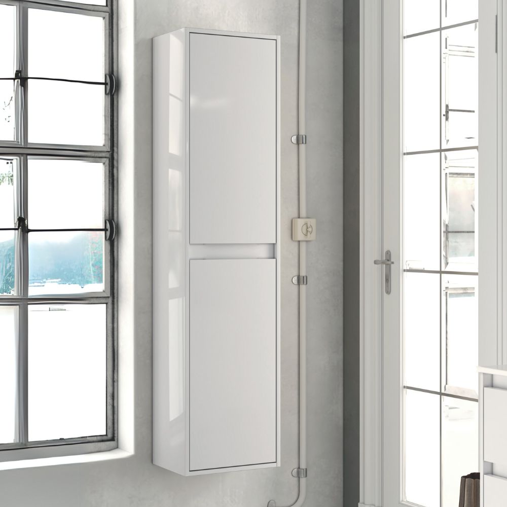 Hängender Badschrank 35x150H cm Hochglanzlack Weiß - Foltin