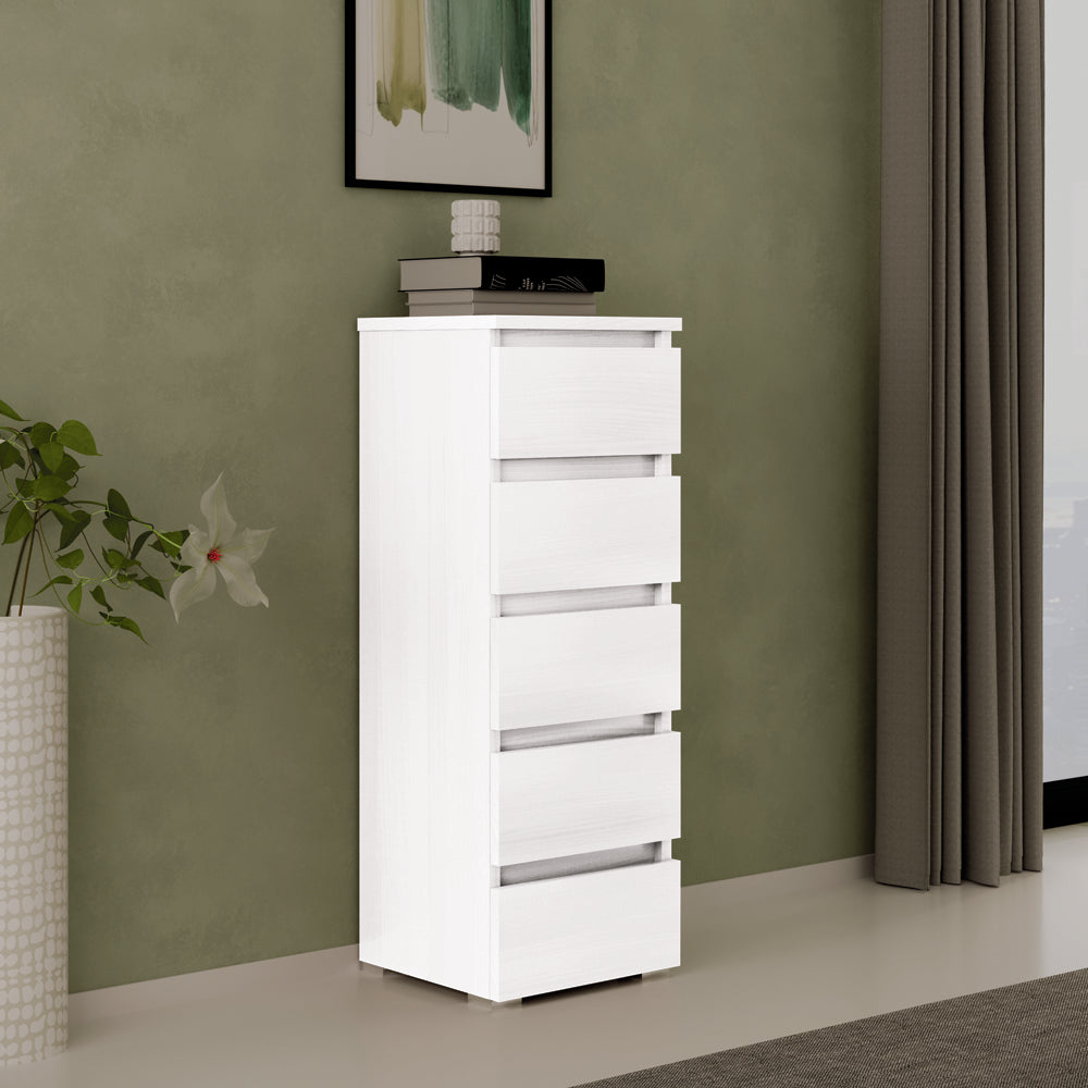 Cassettiera con 5 cassetti colore bianco frassinato 47x127H cm montata
