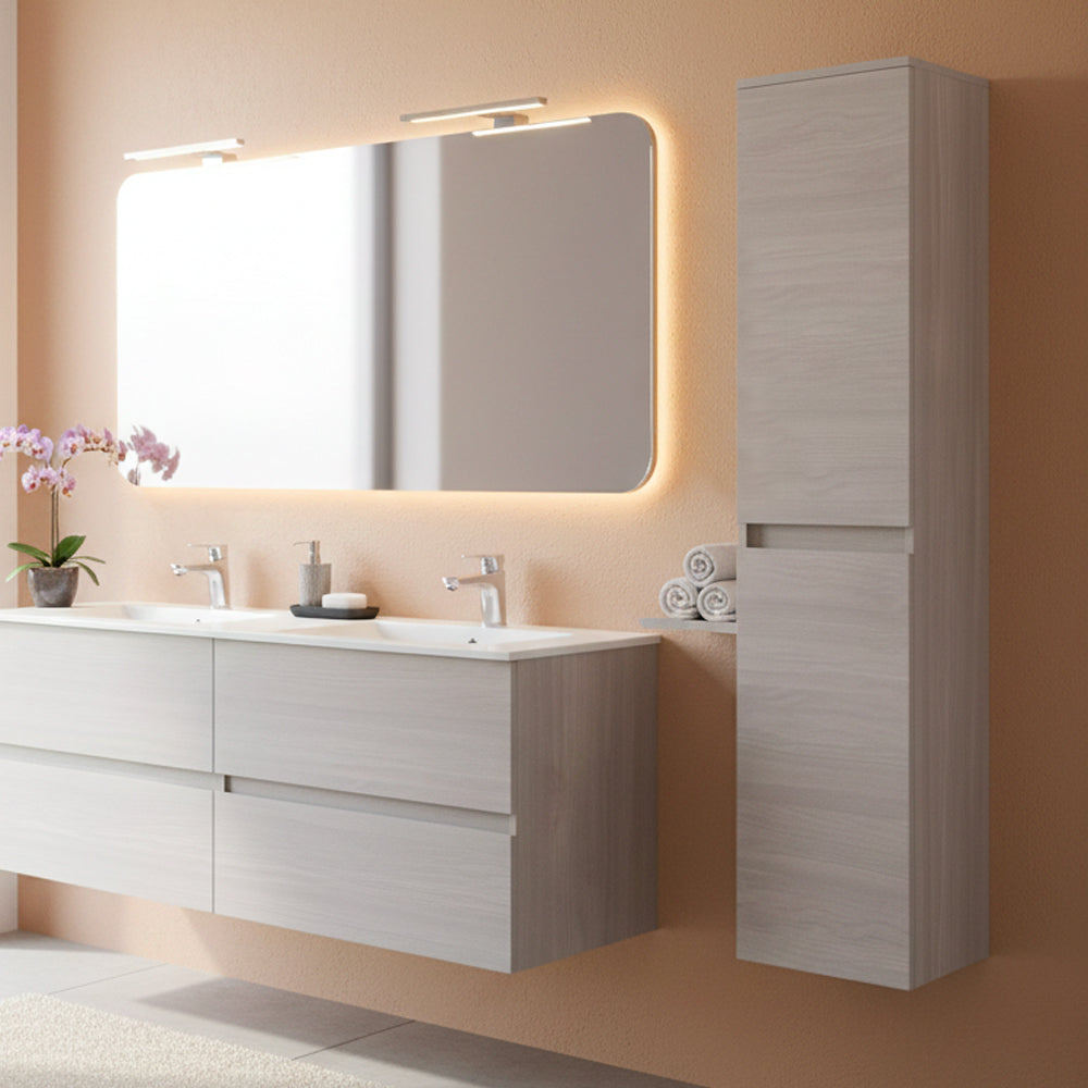 Badezimmer-Hängeschrank mit grauen Eichenregalen 136 cm - Trasimeno