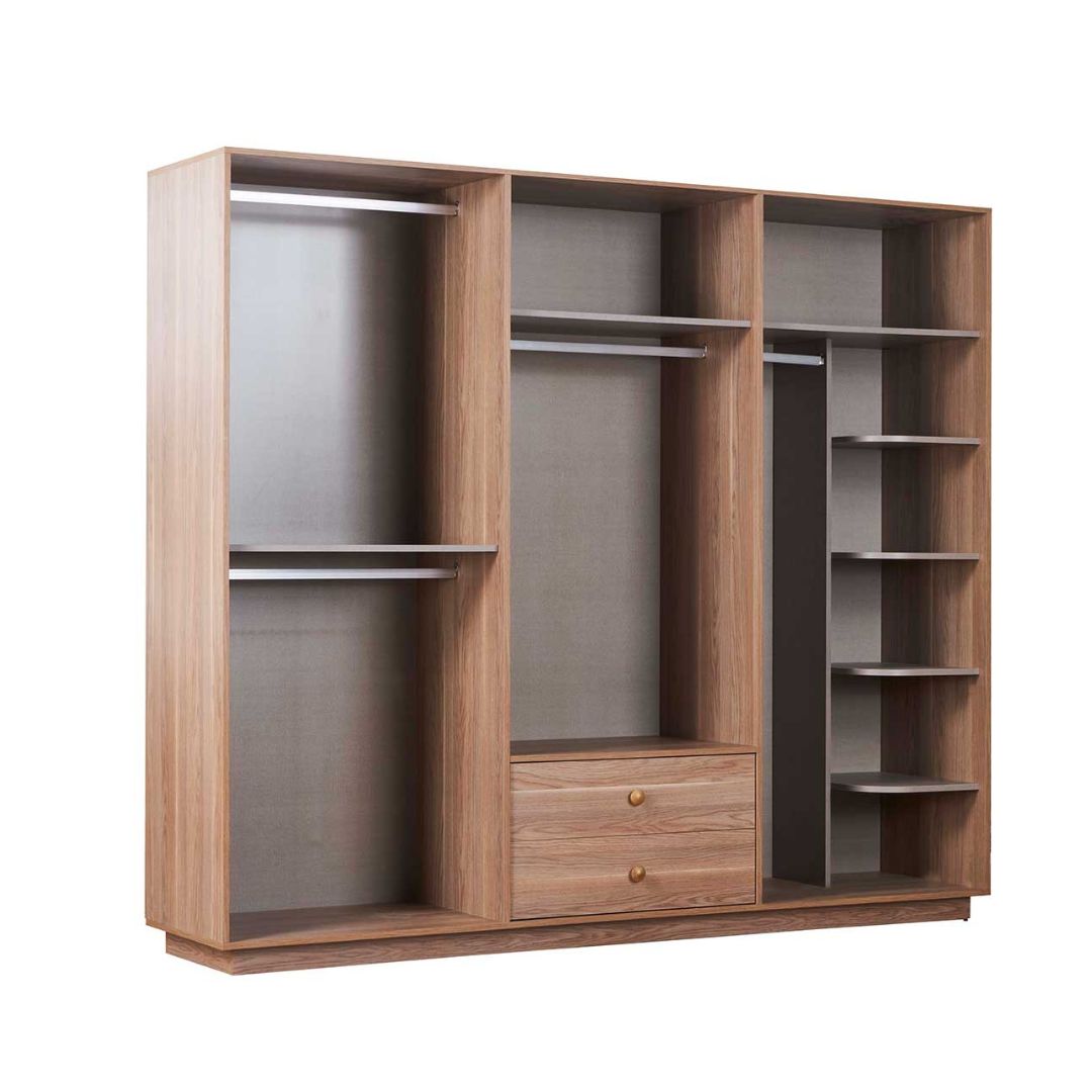 Chambre Nature coloris chêne miel effet cannage et armoire miroir