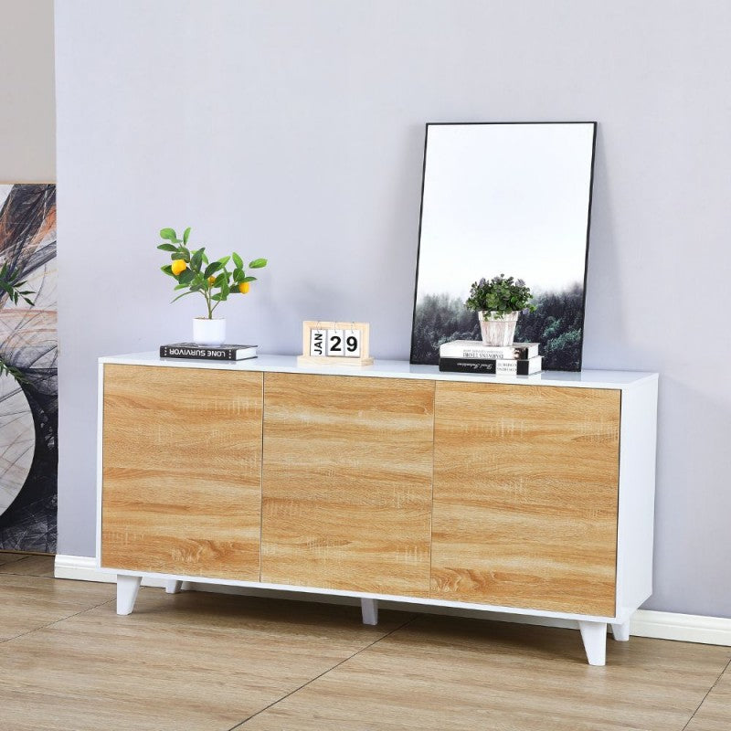 Madia in legno 154 cm con tre ante colore rovere e struttura colore bianco - Moran