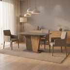 Tavolo allungabile con piano e base cemento e struttura portante in rovere con dettaglio listellare 120x75x75H Luna
