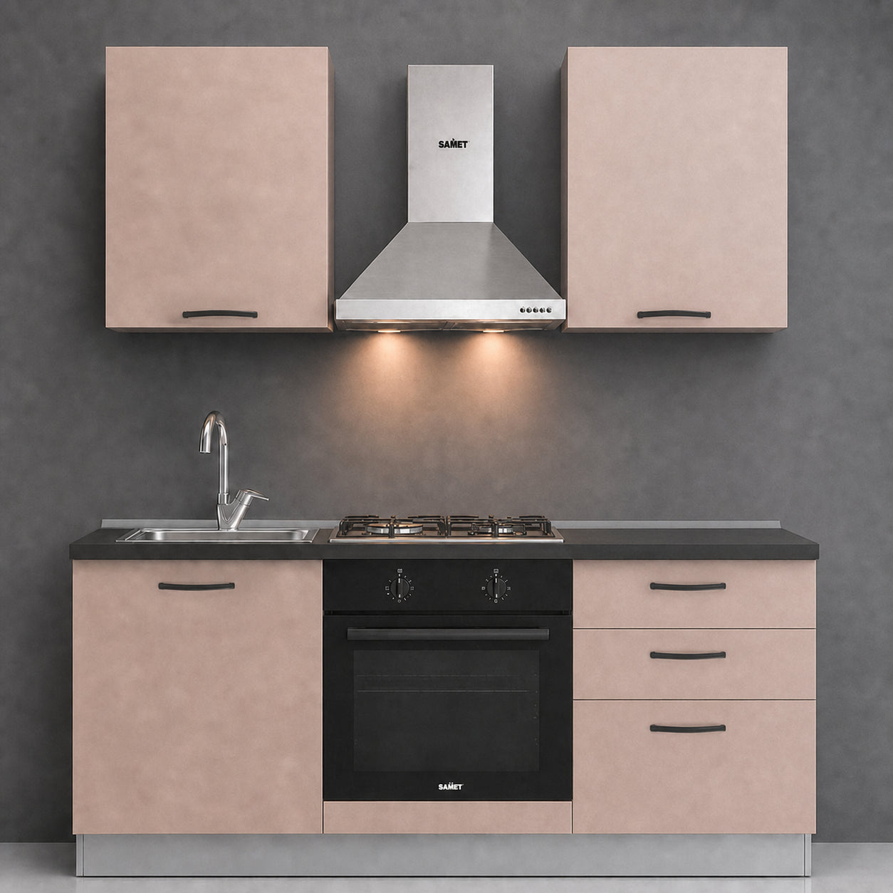 Cucina completa con elettrodomestici colore cashmere Astinew180 Industrie Valentini