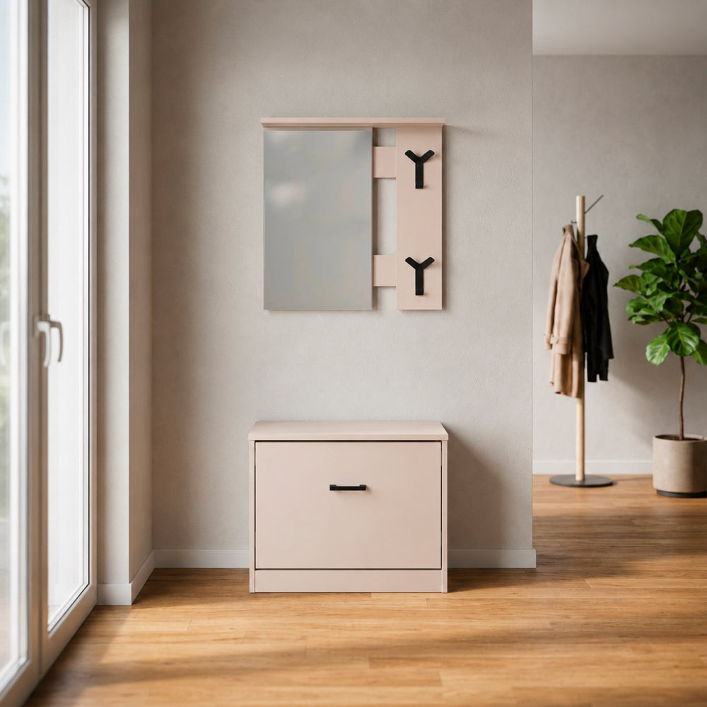 Mobile ingresso con specchio, appendiabiti e scarpiera colore beige Limone41A