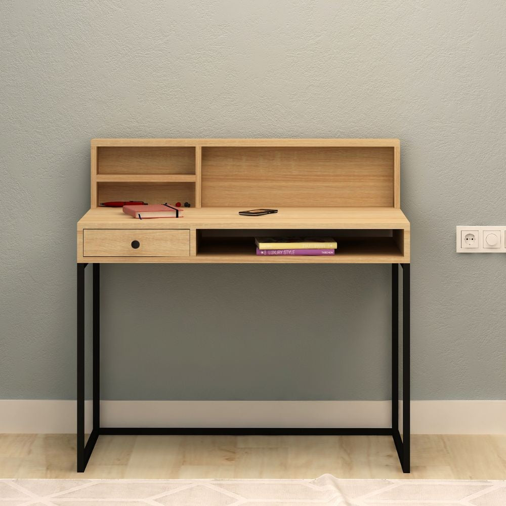 Scrivania 100x97h con scaffale e cassetto colore rovere e nero - Nasus
