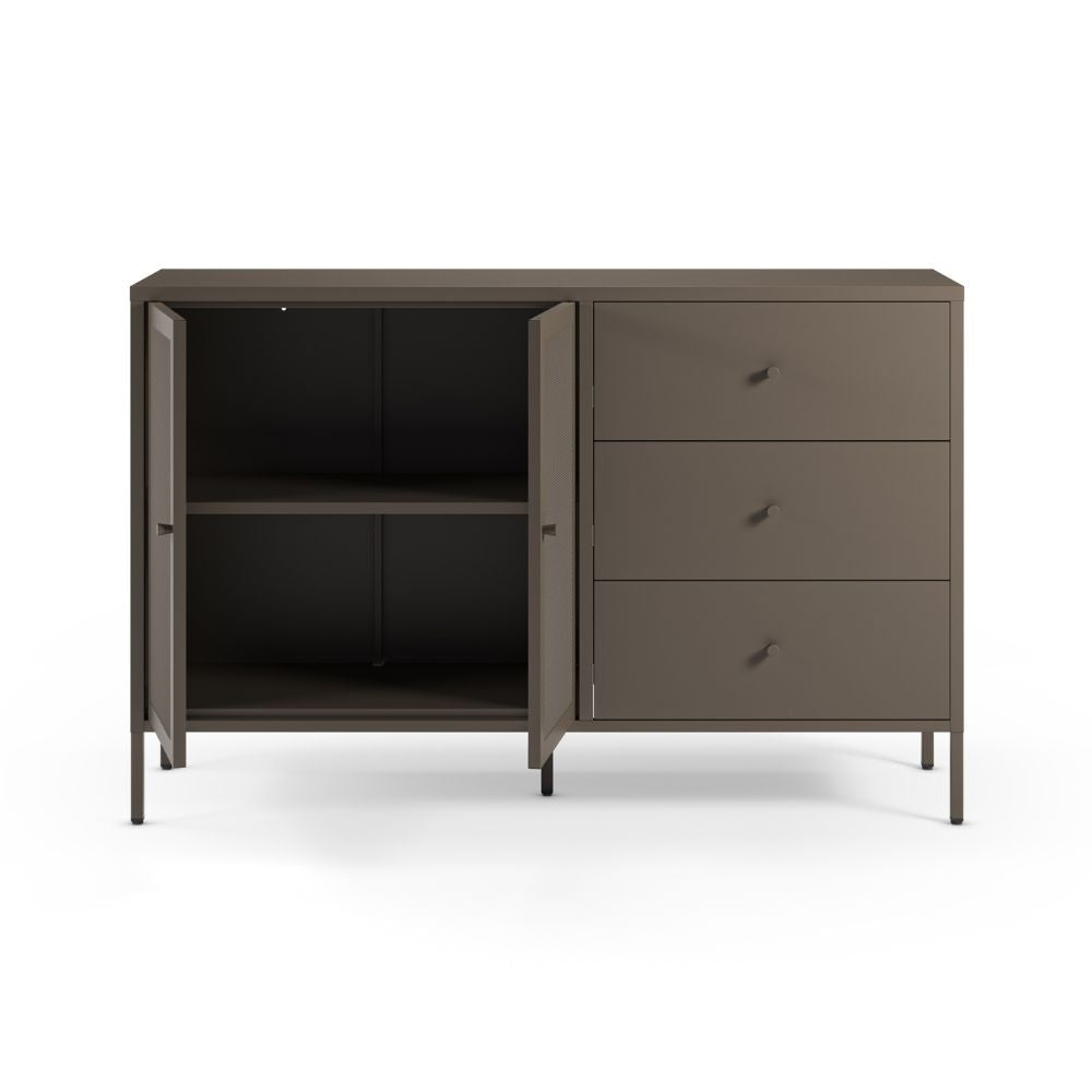 Bahut métallique 2 portes et 3 tiroirs 140x40x90H couleur moka Fayna