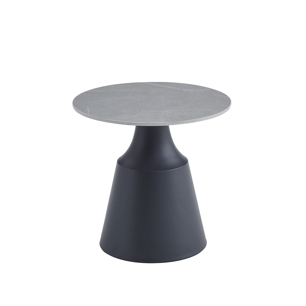 Set tavolini rotondi in ceramica grigio opaco con struttura in metallo nero Dual