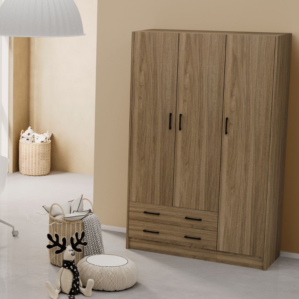 Armadio con tre ante e due cassetti colore noce naturale 135x52x210h - ARM3135