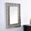 Specchio decorativo rettangolare da parete 48x67 cm champagne con cornice traforata a quadrifoglio MRHW8903