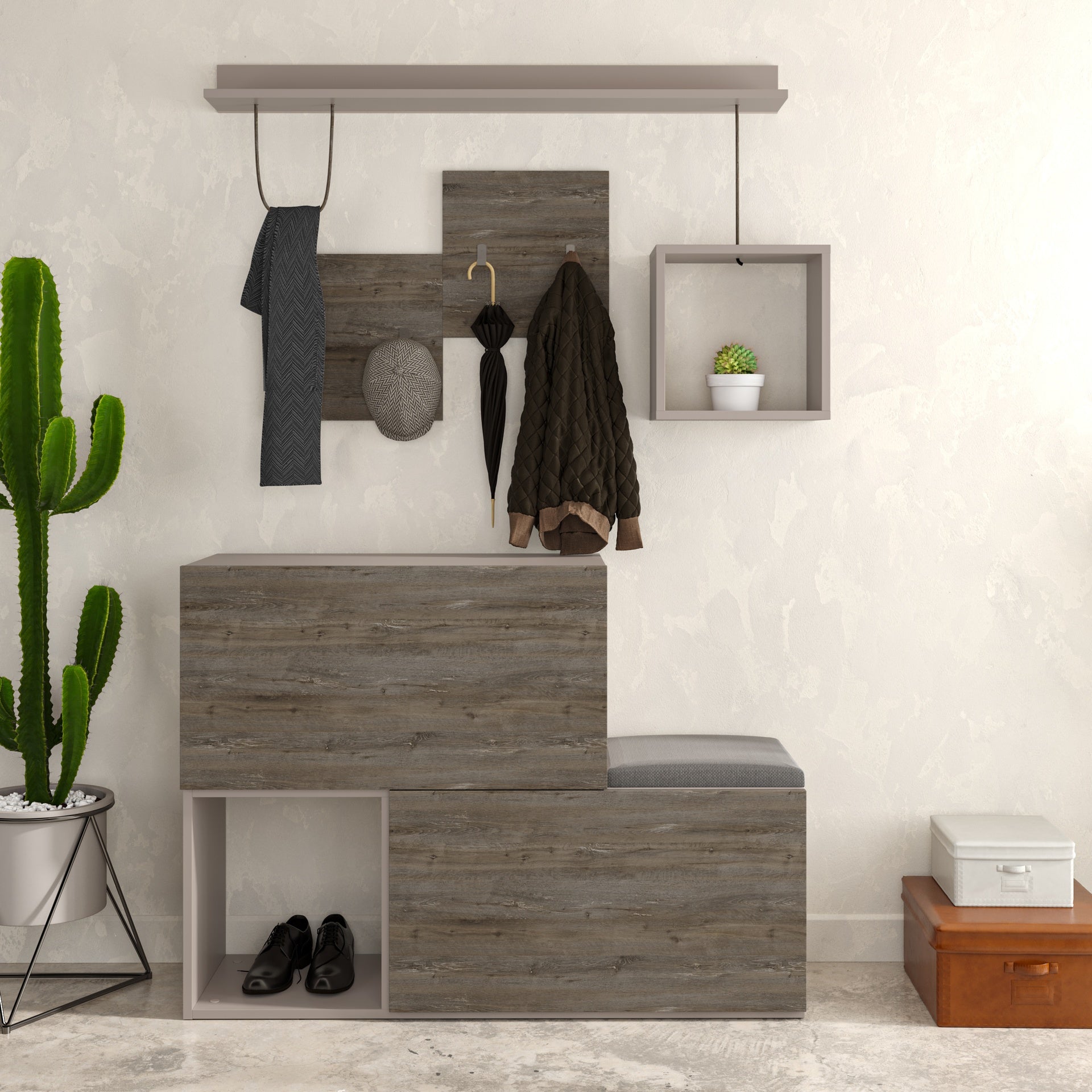 Mobile ingresso con scarpiera 120 cm colore tortora e dark coffee - Holdon