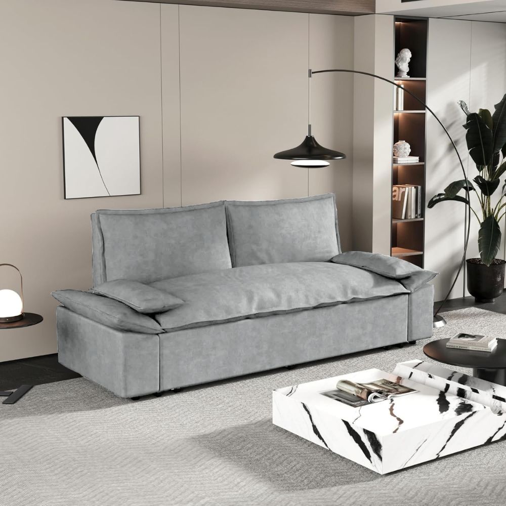 Canapé convertible 2 places gris 185x85x85H Belly