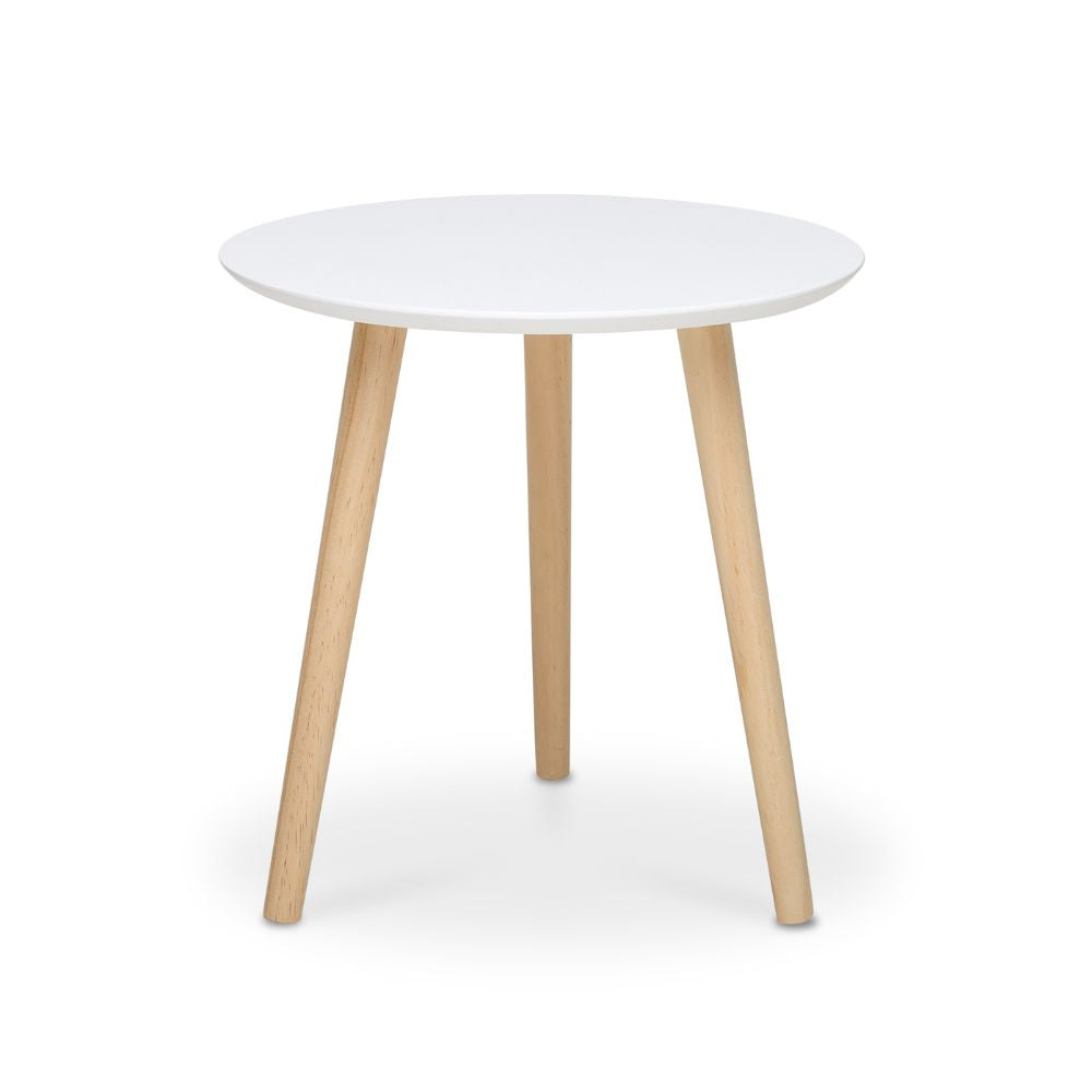 Tavolino tondo da salotto 48cm colore bianco e legno naturale - Imola