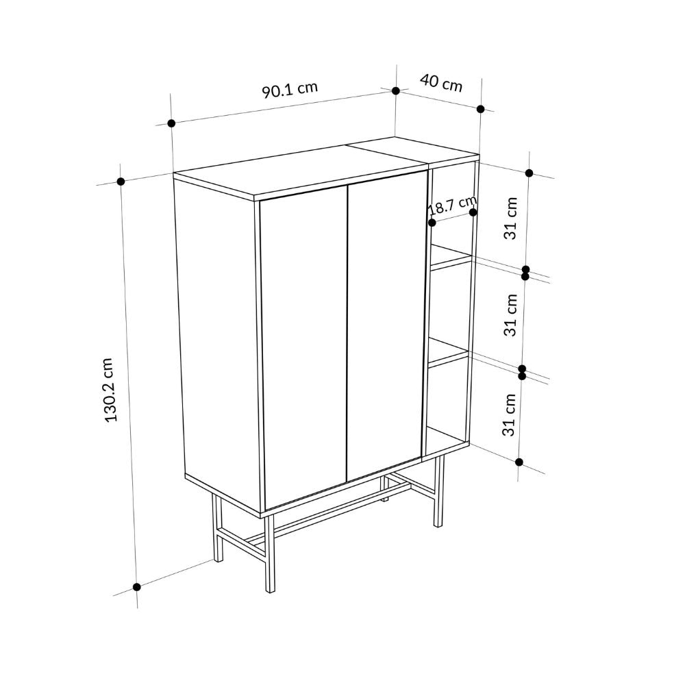Credenza alta con due ante cashmere e tre vani a giorno neri 90x40x130H Mona