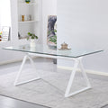 Tavolo da pranzo 150×90 cm in vetro temperato con gambe a cavalletto bianche Skylar