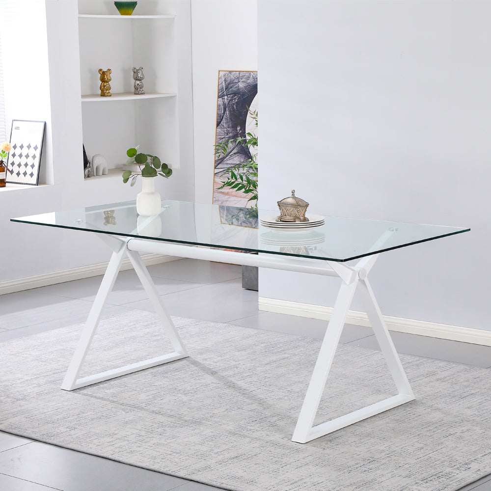 Tavolo da pranzo 150×90 cm in vetro temperato con gambe a cavalletto bianche Skylar