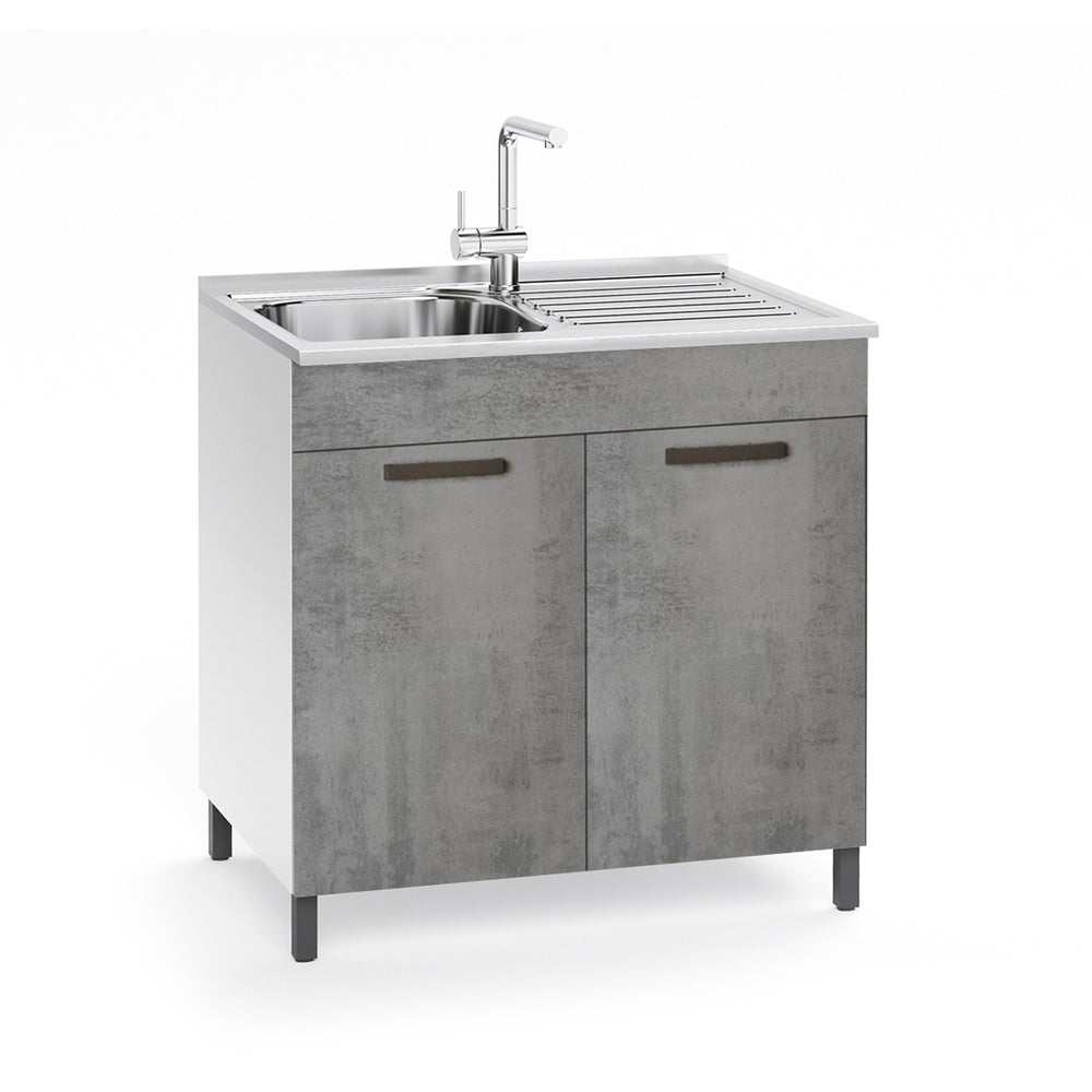 Mobile sottolavello con due ante e lavello incluso colore cemento 80x50x85H cm