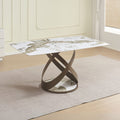 Tavolo fisso con piano in ceramica marmo bianco e base in metallo intrecciata 160x90x76H Velika