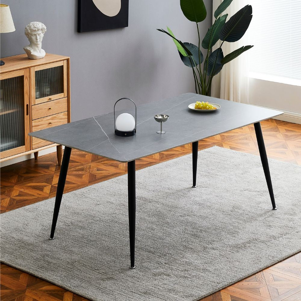 Tavolo con top ceramica effetto marmo grigio cemento 160x90 cm - Mila