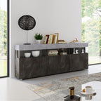 BUFFET ITACA (ULYSSE) 3 PORTES 3 NICHES OUVERTES AVEC INSERTS EN VERRE COL. OXYDE/CIMENT