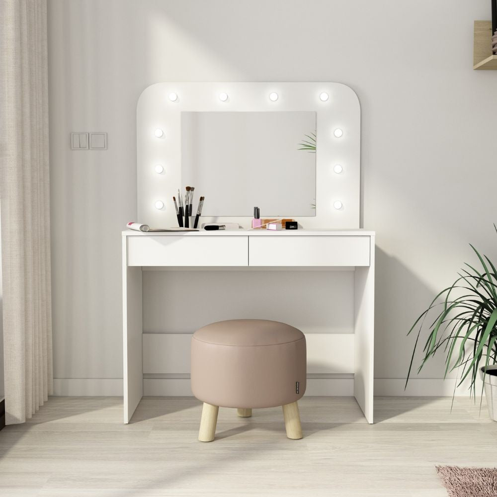 Toilette 1780 con specchio luci e cassetti bianco
