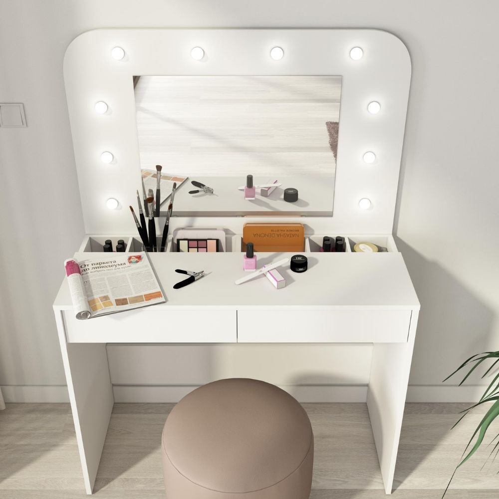 Toilette 1780 con specchio luci e cassetti bianco