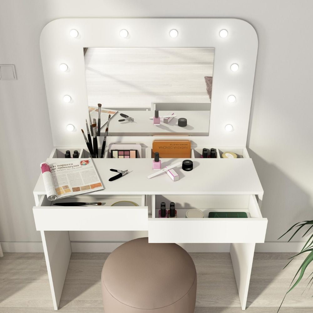 Toilette 1780 con specchio luci e cassetti bianco