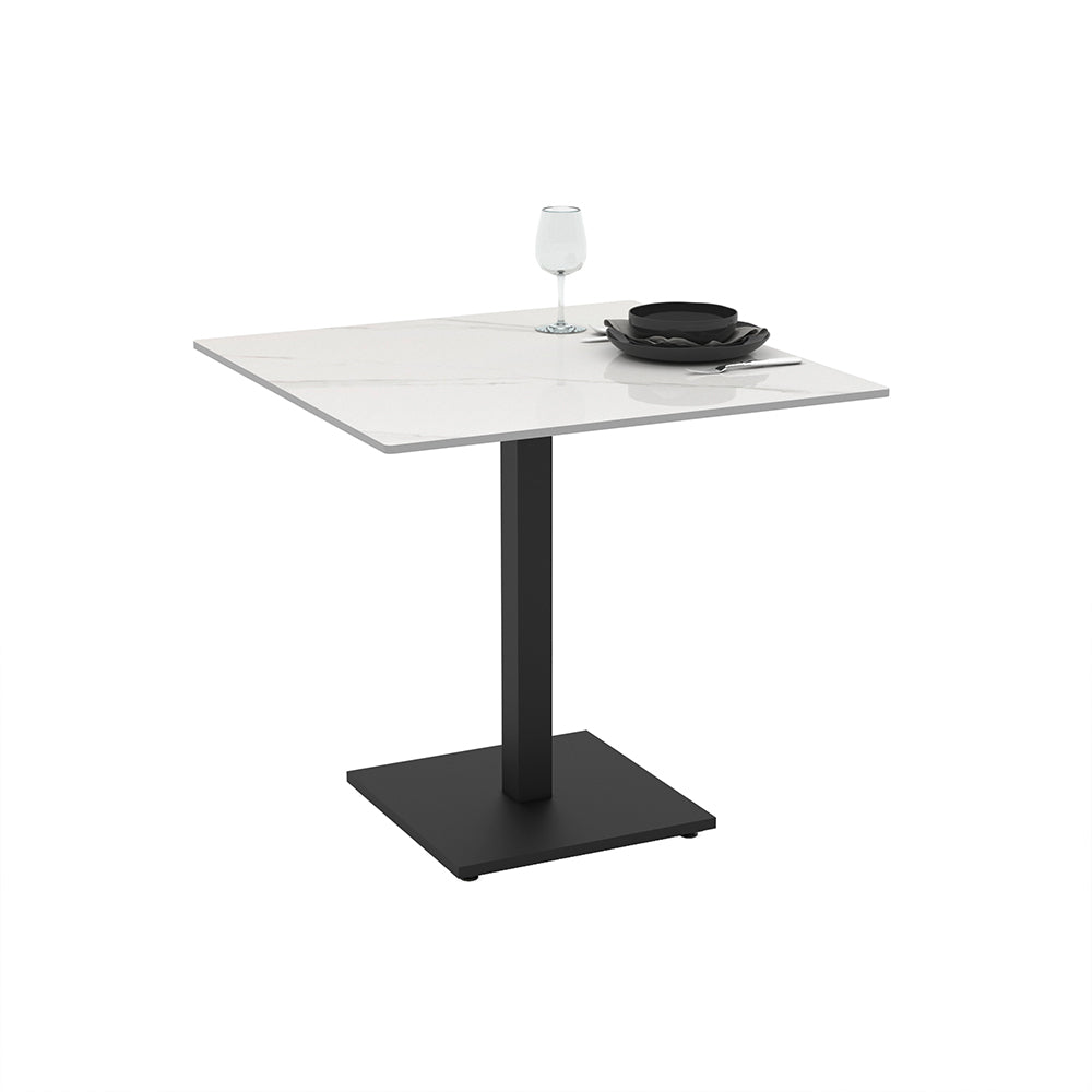 Tavolo quadrato 80x80 con piano in ceramica effetto marmo bianco calacatta e struttura nera set 2 pz Elora