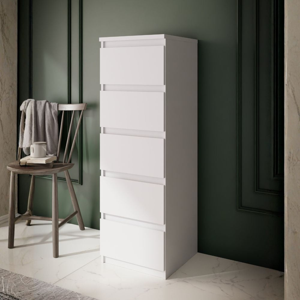 Cassettiera 5 cassetti colore bianco opaco 42x42.2x128H Morgan