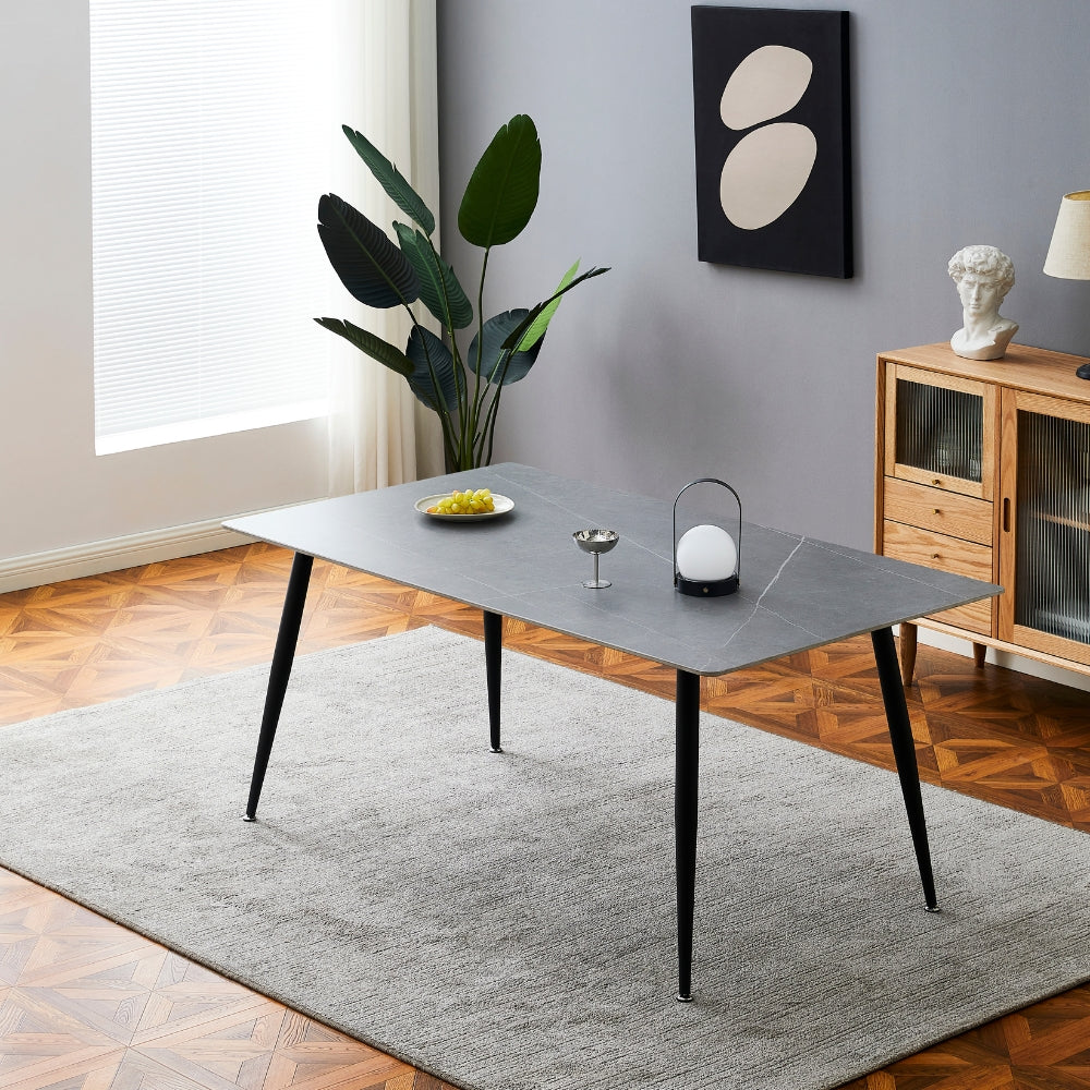 Tavolo con piano in ceramica effetto marmo grigio opaco 140x80 cm - Mila