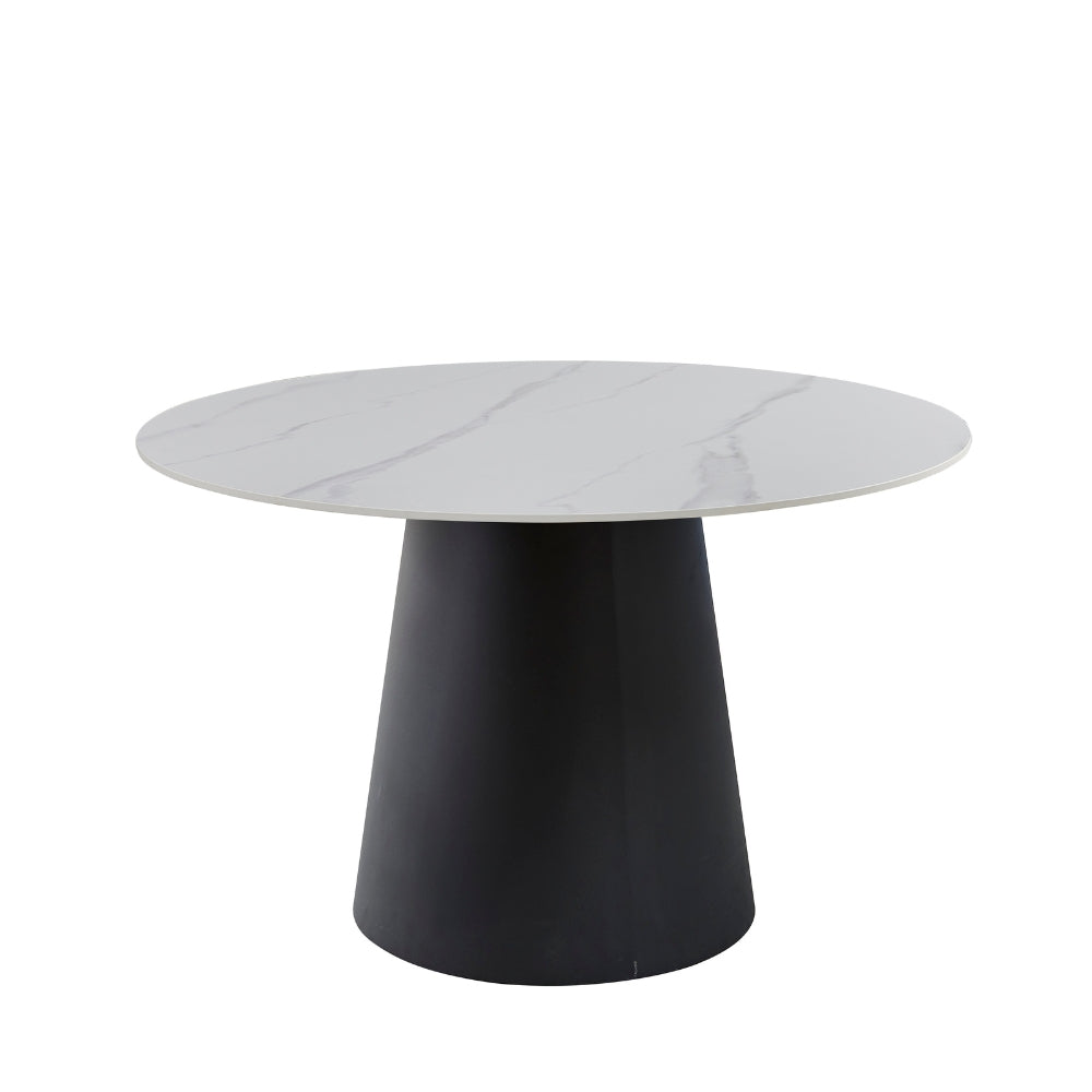 Tavolo rotondo Lauren in ceramica effetto marmo colore bianco e base metallo nera
